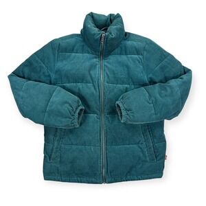 Levi's Corduroy Puffer Jacket Men's XS Teal Green Full Zip Quilted Insulated